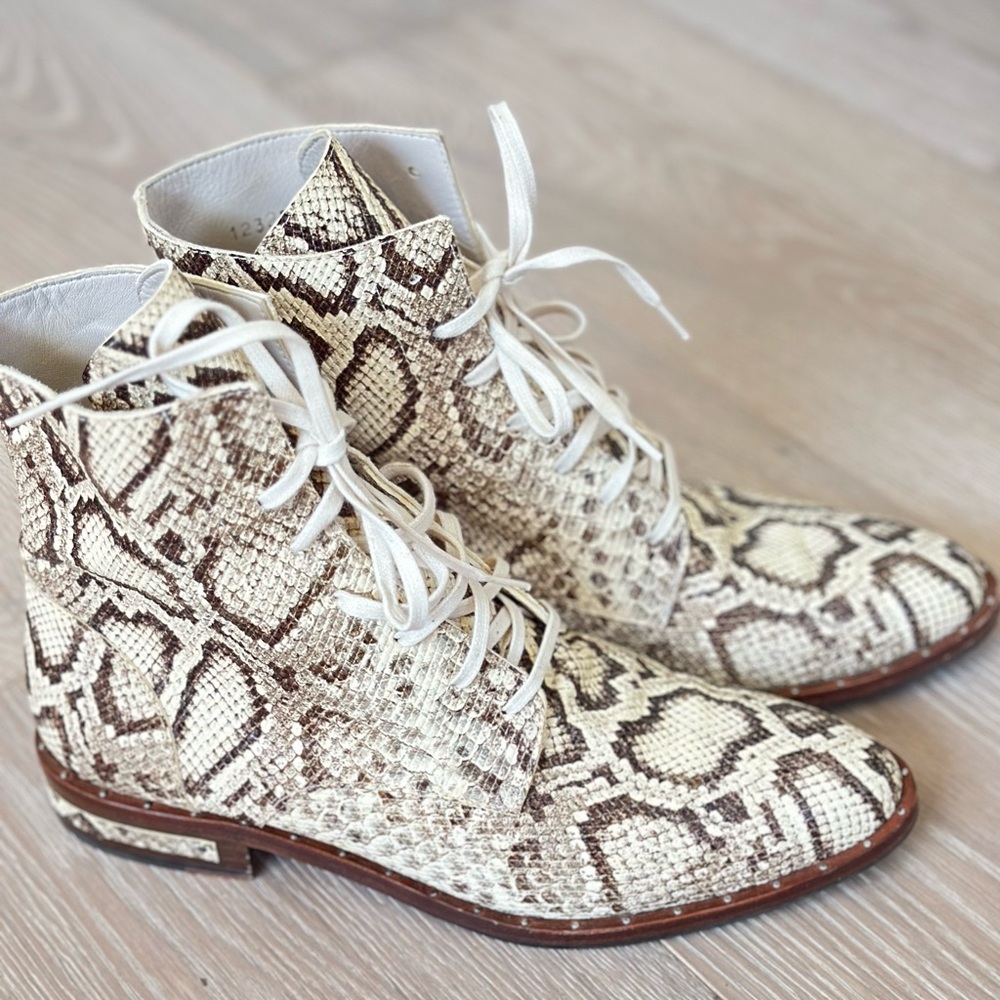 Freda Salvador Vanilla Snake Lace-up Booties 6.5